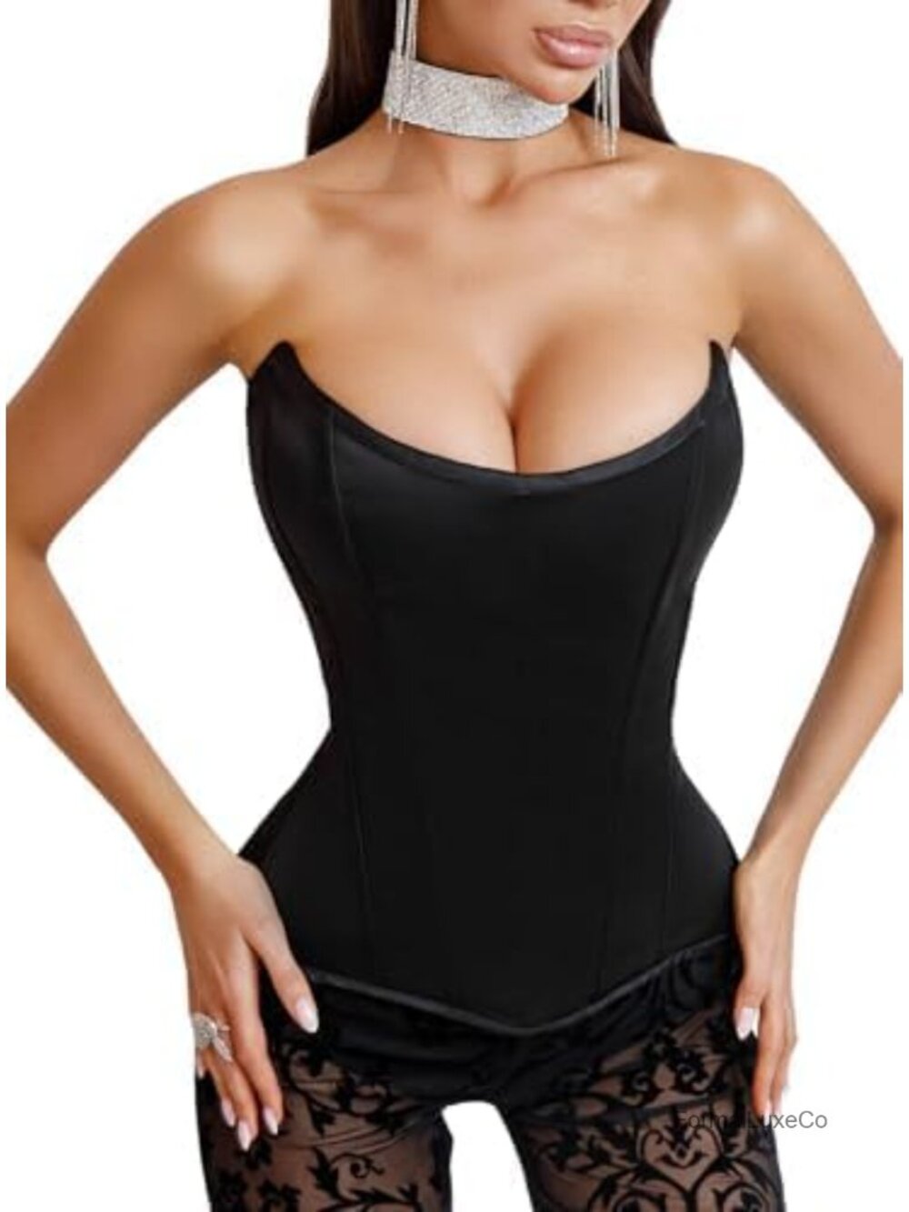 Satin Overbust Corset Top Lace Up Steel Boned Bustier